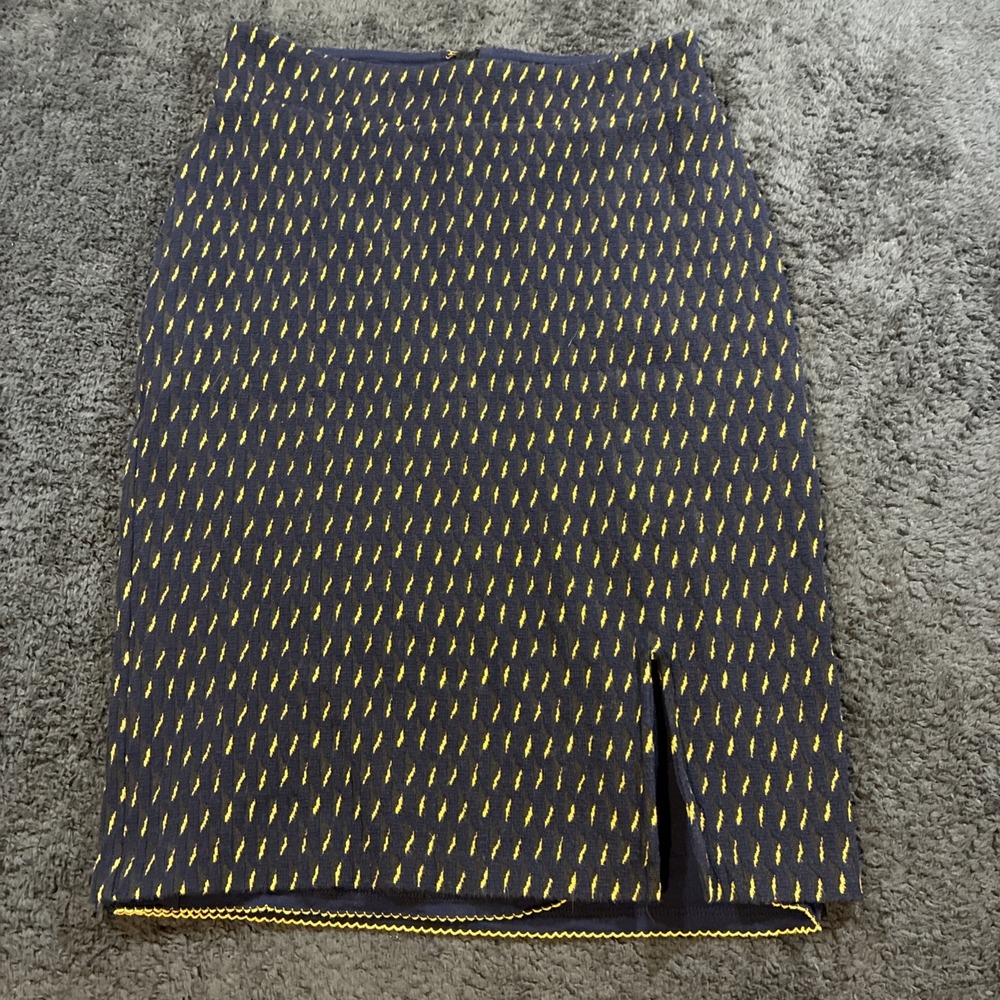 Maeve Anthropologie Hannon Pencil Skirt Womens 4 Navy Yellow Lightning Bolt chic